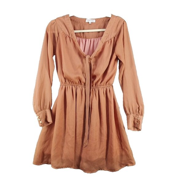 LOVELY GIRL Dress MEDIUM (8-10) Women Pullover Burnt Orange Tie Lightweight - Picture 1 of 13
